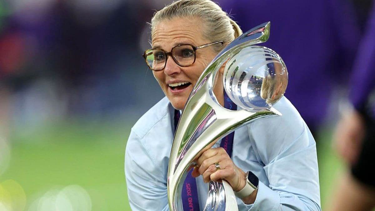Sarina Wiegman holds the Euros trophy