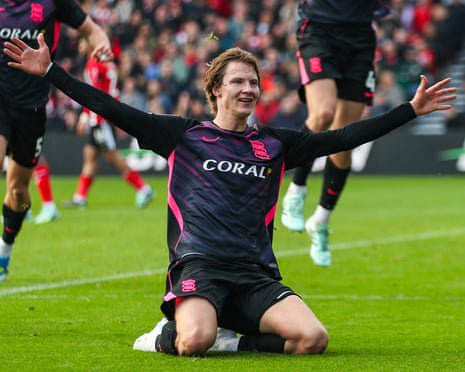 Birmingham’s August Priske celebrates scoring his side's second goal