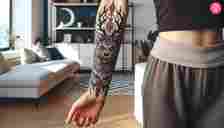 A tribal wendigo tattoo on the forearm