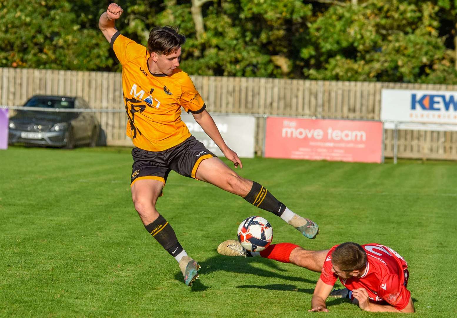 Bashley winger Fin Richardson swipes the ball away while searching for a leveller (Photo: Bashley)