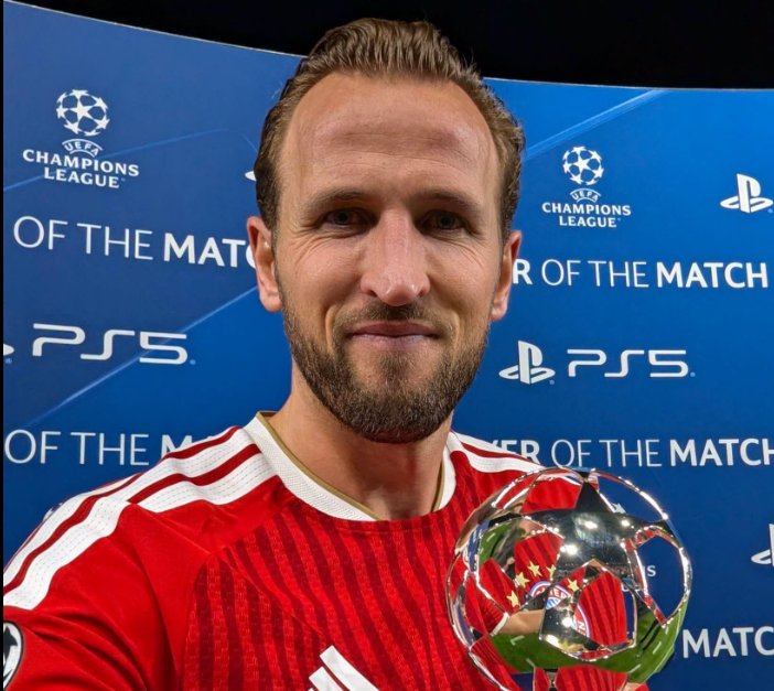 Harry Kane displays his man of the Match awards after his brace against Vikings FC. PHOTO/https://www.facebook.com/fcbayern.en