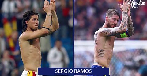 Sergio Ramos before and after getting a tattoo 