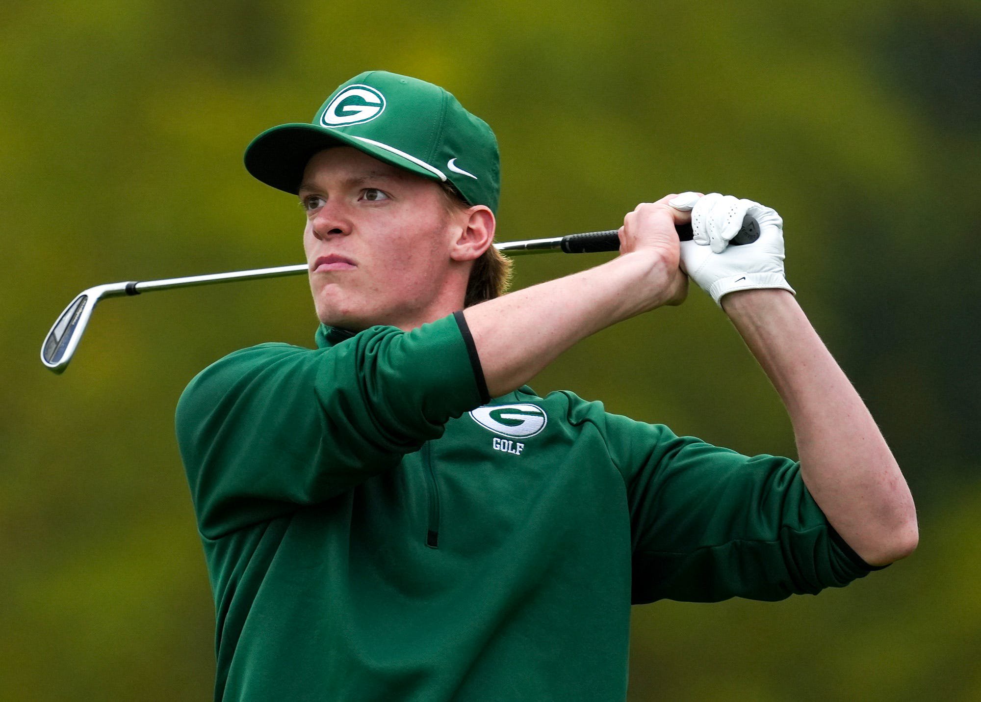 Grafton’s Ryan Chagnon watches his drive Oct. 13 at Highfields Golf &amp; Country Club in Grafton.