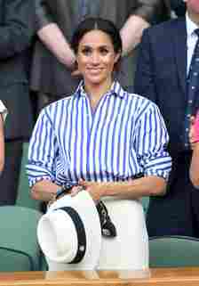 Meghan, Duchess of Sussex  attends day twelve of the Wimbledon Tennis Championships at the All England Lawn Tennis and Croquet Club on July 14, 2018 in London, England.  (Photo by Karwai Tang/WireImage )