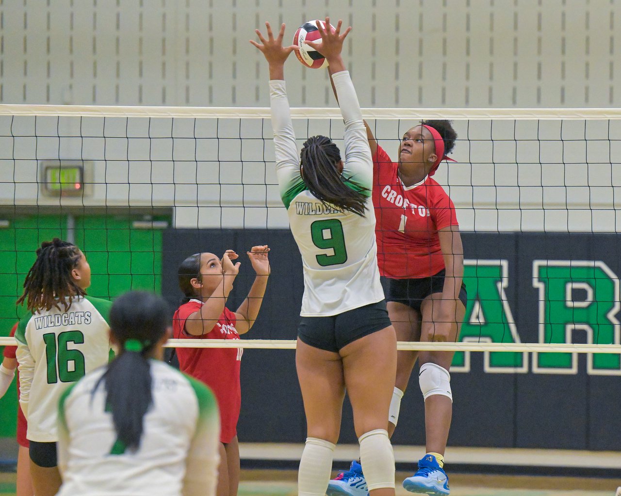 Crofton Cardinals Autumn Williams #1 scores in the second set. The Arundel Wildcats defeated the visiting Crofton Cardinals in three sets in their high school volleyball match Tuesday evening. (Paul W. Gillespie/Staff)