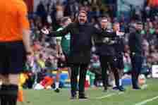 Daniel Farke, the Leeds United manager, is appealing to the officials during the Sky Bet Championship match between Leeds United and Southampton at...