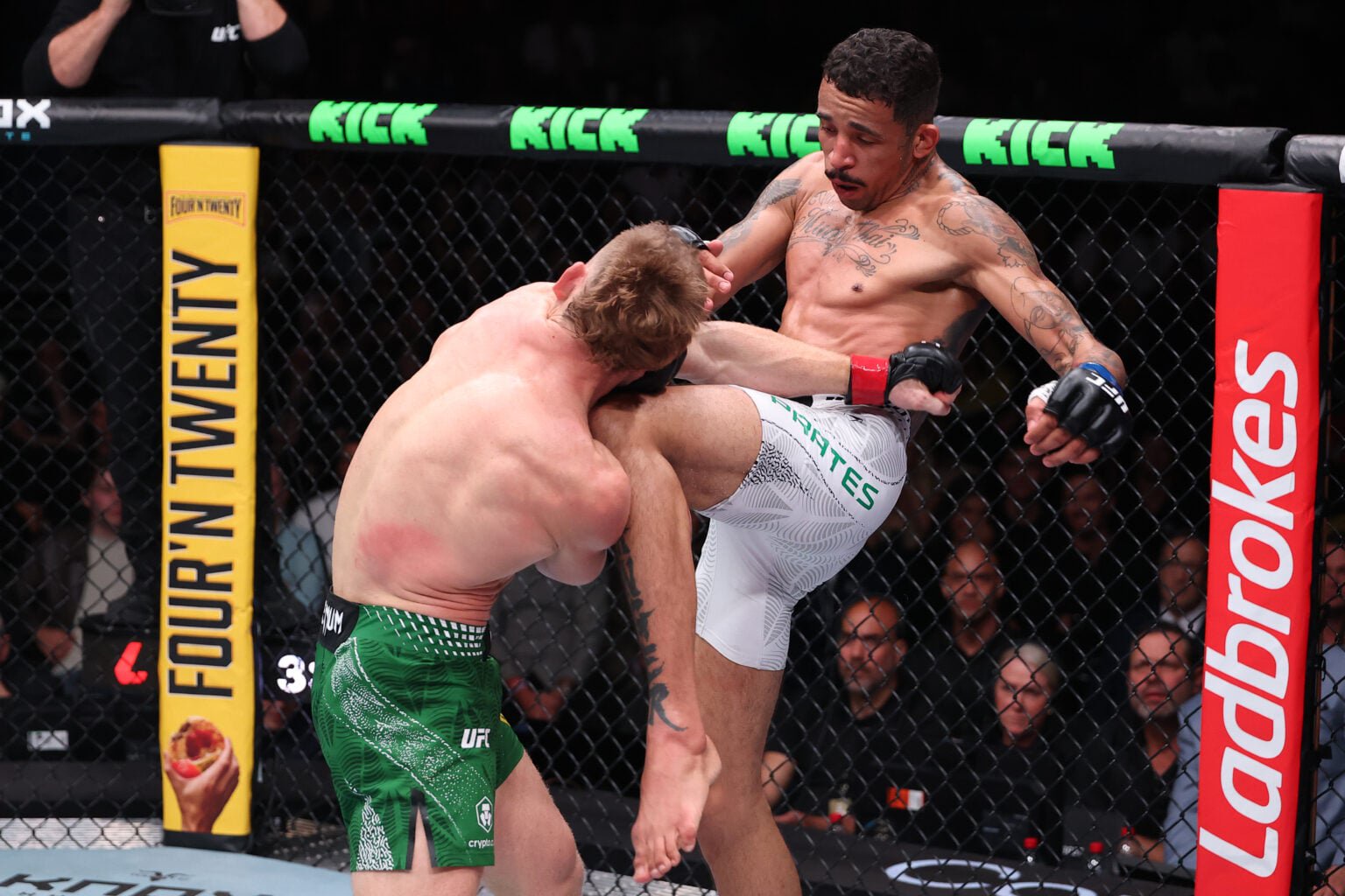Carlos Prates knees Jack Della Maddalena during their fight at UFC Perth