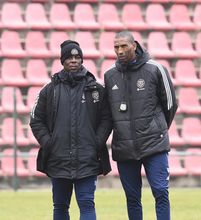 ORLANDO Pirates coach Abdeslam Ouaddou with his now former deputy Mandla Ncikazi. 