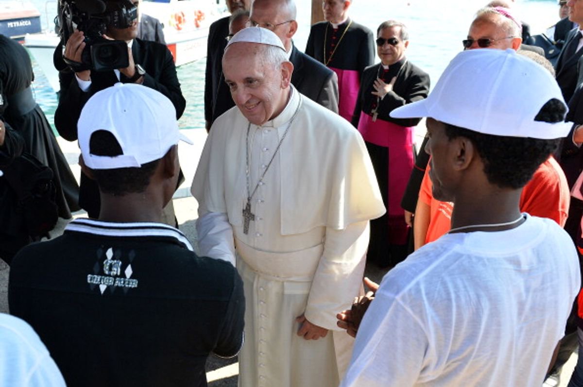 Pope Francis visited the Italian island of Lampedusa and met a group of refugees in 2013