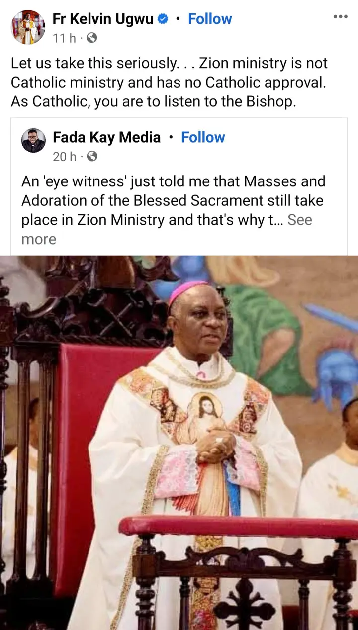 "This centre is proscribed by the Archbishop of Lagos Archdiocese" Catholic Priests warn Catholics against attending Zion Ministry; members hit back