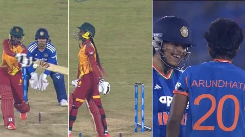 IND-W vs ZIM-W:  Arundhati Reddy की फुलटॉस गेंद पर Kellis Ndlovu बोल्ड होकर 42 रन के निजी स्कोर पर आउट हुईं।
