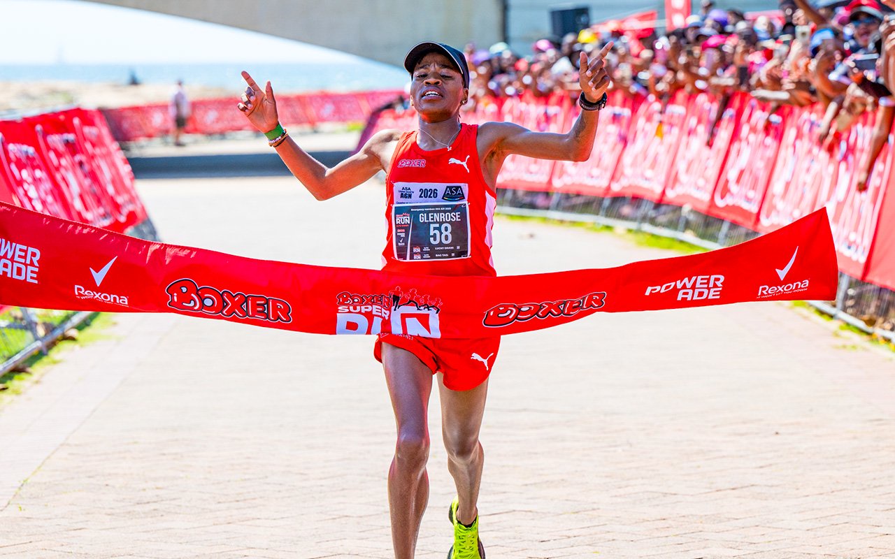 Glenrose Xaba won the elite women's race at the 2026 Boxer Super Run Durban, completing the 5km road race in 15:29 ahead of Boxer AC teammates Karabo More and Kyla Jacobs, who completed the podium. Boxer AC athletes took the top four places in the invitational elite women's wave in Durban on Sunday, 18 October 2026. Photo: Supplied