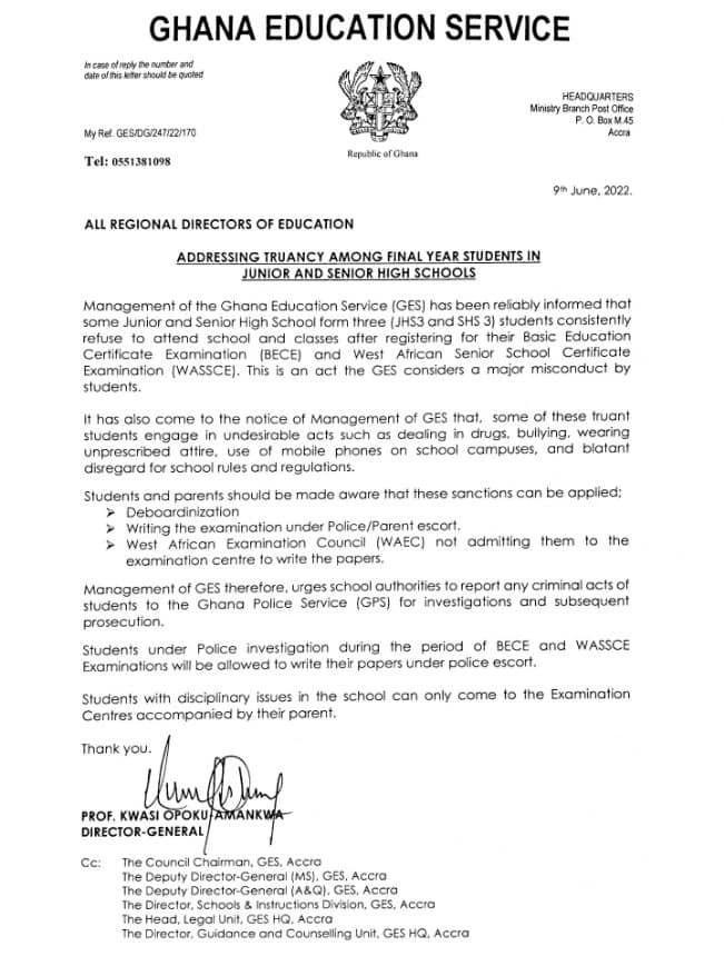 sample application letter to ghana education service