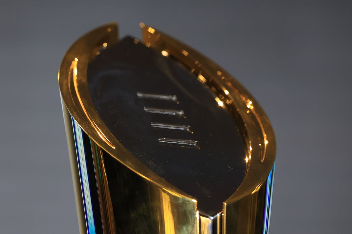 A detailed view of the College Football Playoff National Championship Trophy 