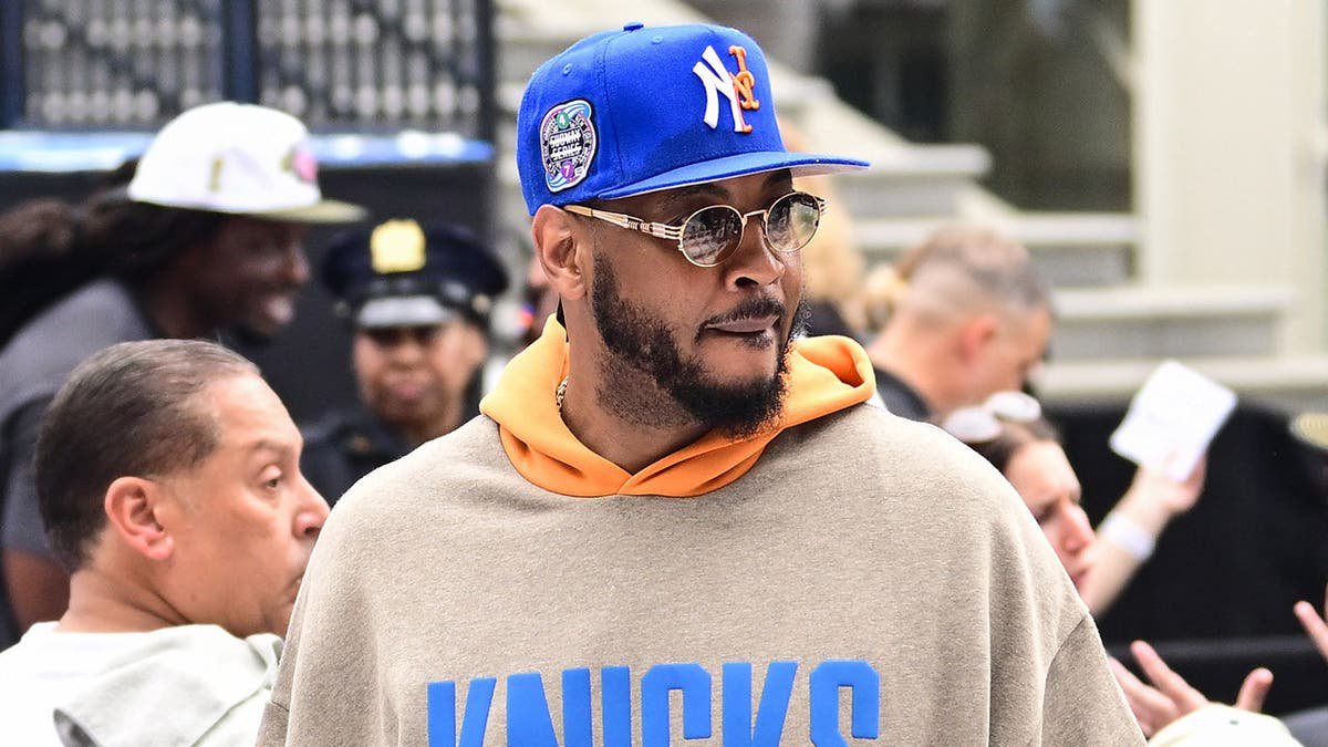 Carmelo Anthony attends the New York Knicks championship parade at City Hall.
