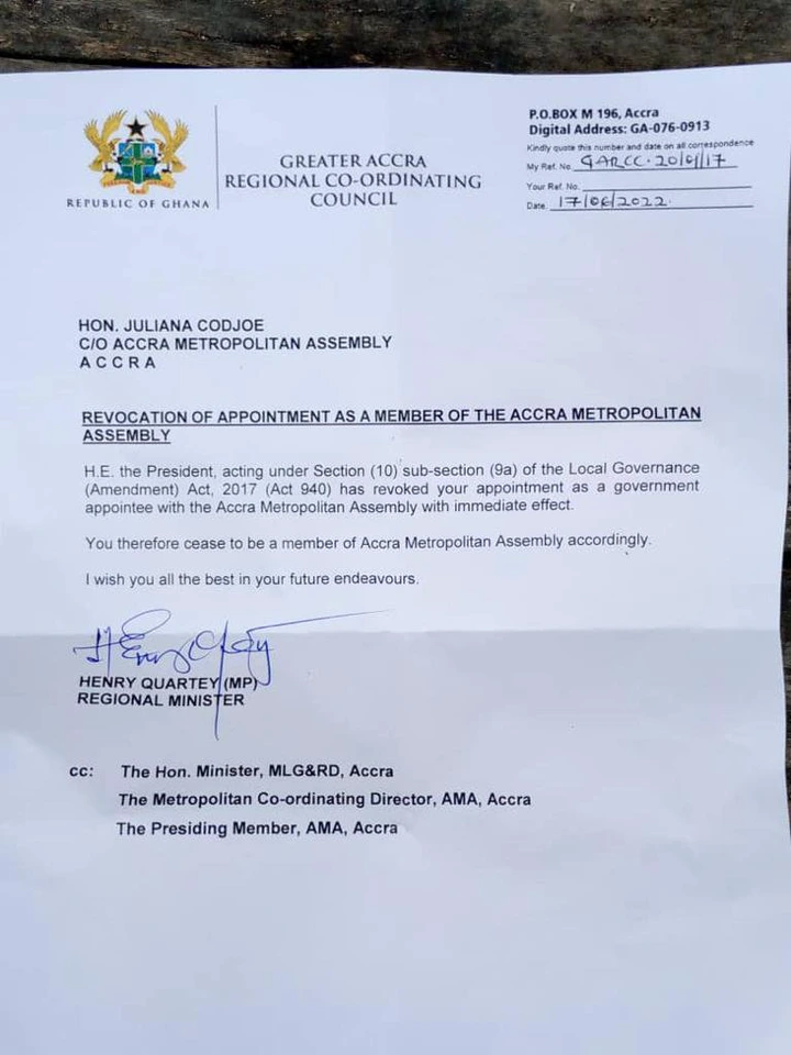 Akufo-Addo terminates Juliana Cudjoe's appointment