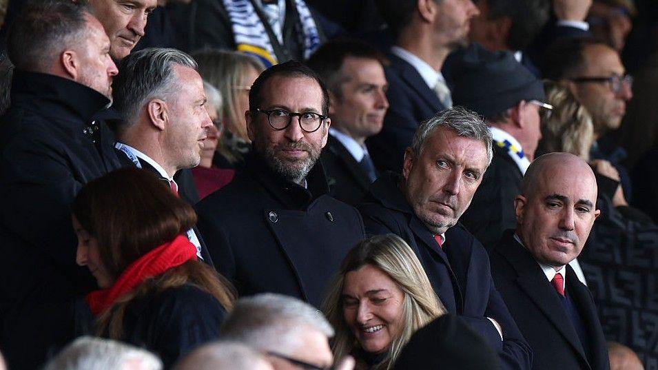 Manchester United chief executive Omar Berrada sits next to sporting director Jason Wilcox