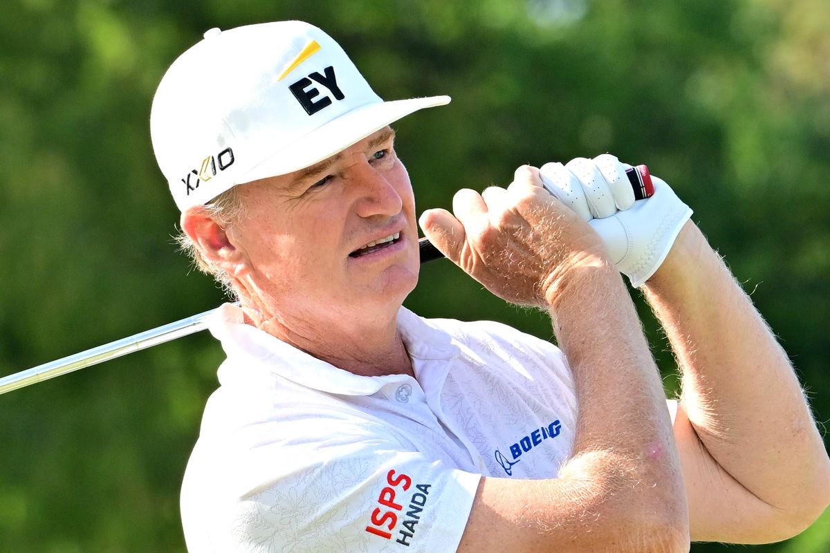 Ernie Els hits an iron shot