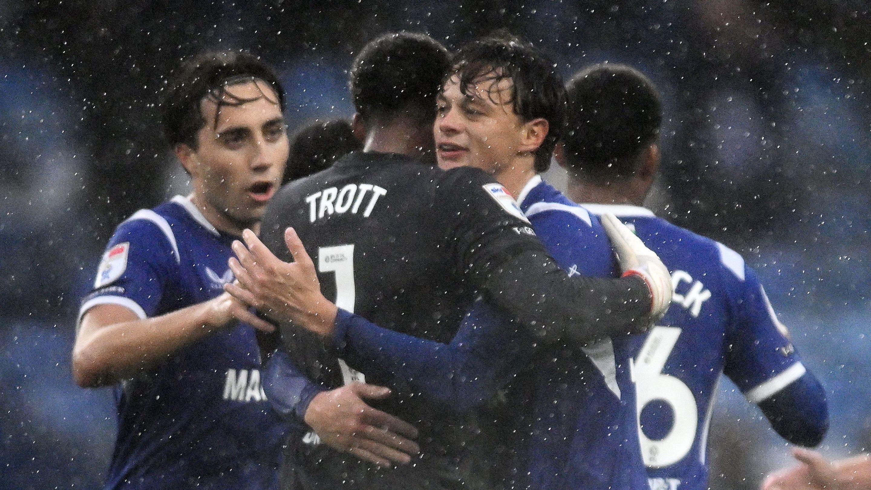 Cardiff players celebrate during their win over Birmingham 