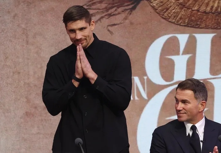 Rico Verhoeven arrives to the London press conference for his fight against Oleksandr Usyk. (April 14, 2026)