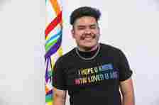 President and cofounder Kevin Perez, of the nonprofit Somos Familia Valle, poses on Tuesday, July 2, 2024 with ribbon from the LGBTQ+ center’s recent opening in a Sun Valley mini mall. (Photo by Sarah Reingewirtz, Los Angeles Daily News/SCNG)
