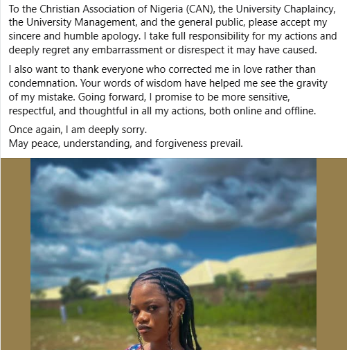 Taraba varsity student apologises to Catholic Diocese of Jalingo over r@unchy nun outfit