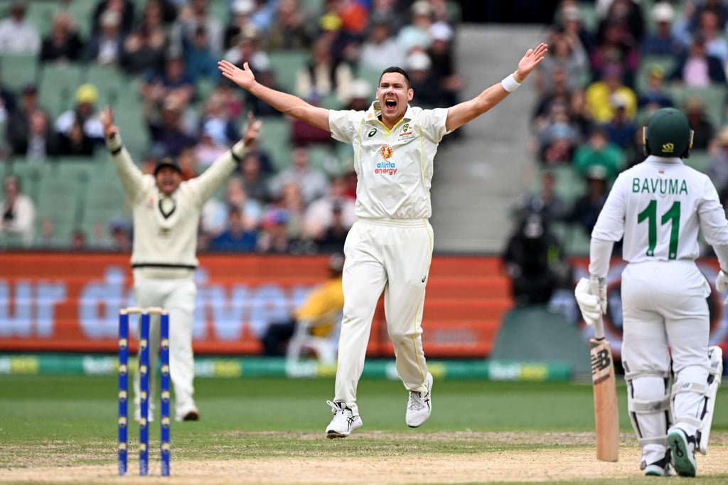 Australian paceman Scott Boland (centre) will provide competition to Josh Hazlewood, Photo: AFP