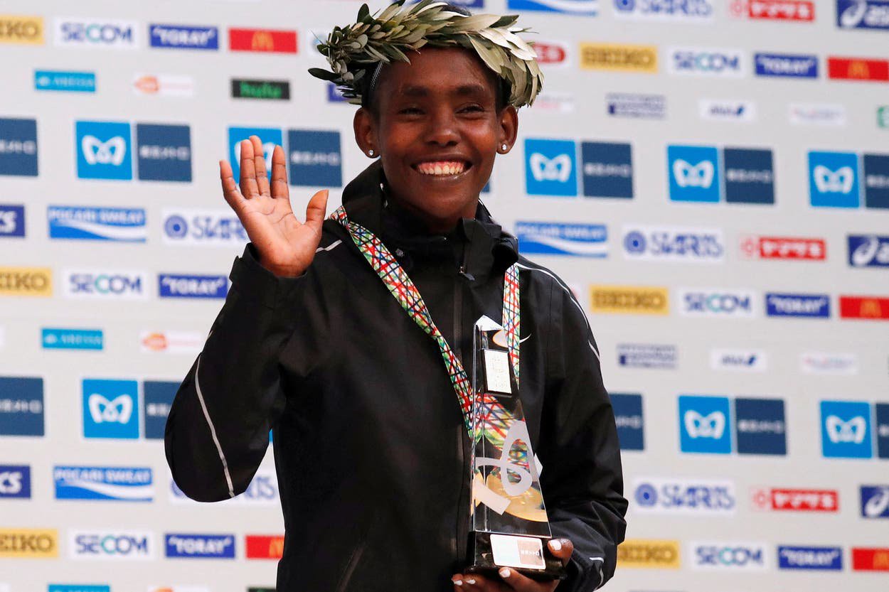 Ruti Aga, pictured after winning the Tokyo Marathon in 2019