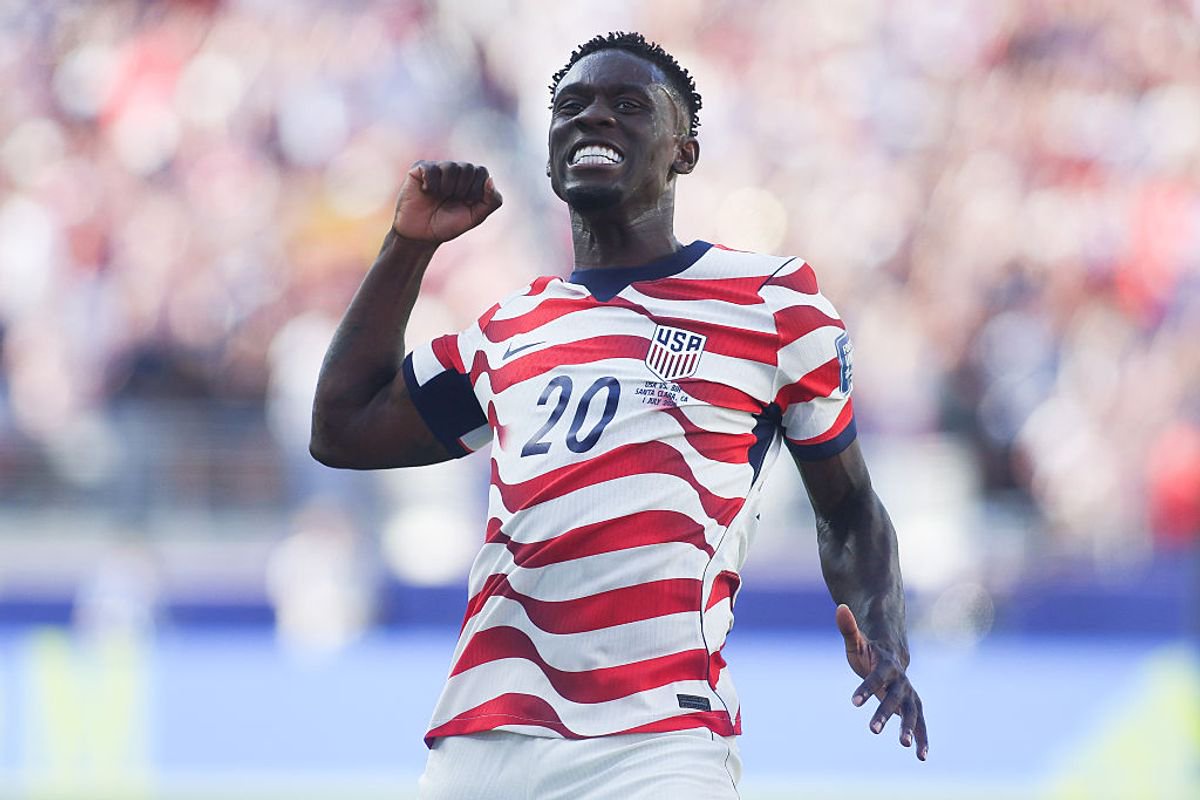 SANTA CLARA, CALIFORNIA - JULY 1: Folarin Balogun #20 of the United States celebrates after scoring a goal during the FIFA World Cup 2026 Round Of 32 match between USA and Bosnia and Herzegovina at San Francisco Bay Area Stadium on July 1, 2026 in Santa Clara, United States. (Photo by Elysia Su/ISI Photos/ISI Photos via Getty Images)