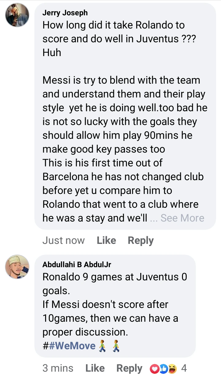 Fans react to Lionel Messi and Cristiano Ronaldo Stats after 3 games.