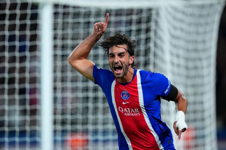 Ferran Torres, who also helped Spain win the FIFA World Cup 2026, celebrates scoring a hat-trick against Slovan Bratislava