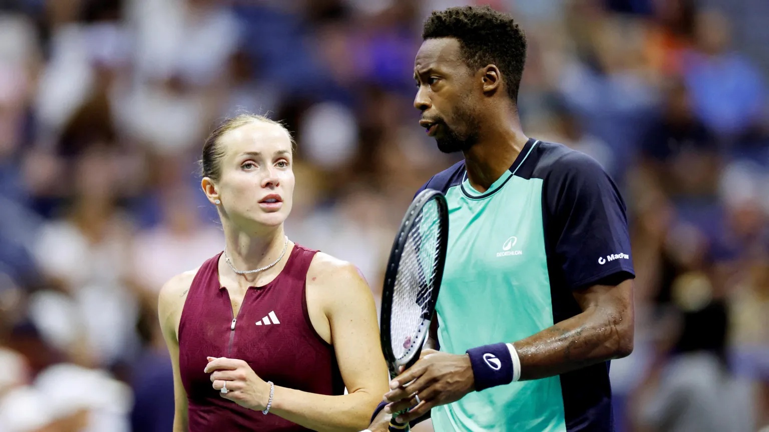 Reuters France's Gael Monfils and Ukraine's Elina Svitolina during their mixed doubles semi final match against Switzerland's Belinda Bencic and Italy's Flavio Cobolli