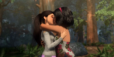 Yasmina Fadoula (Yaz) and Sammy Gutierrez kiss in Jurassic World: Camp Cretaceous.