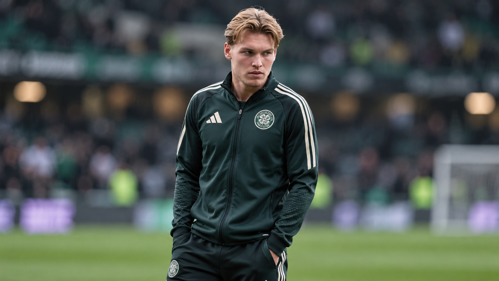 Contemplative Footballer in Green Tracksuit