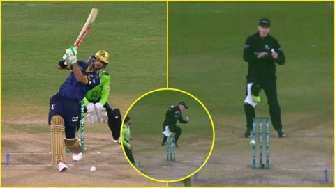 Shan Masood ने मारा तीर जैसा सीधा शॉट, Injured होने से बाल-बाल बचे Umpire Chris Gaffaney; देखें VIDE