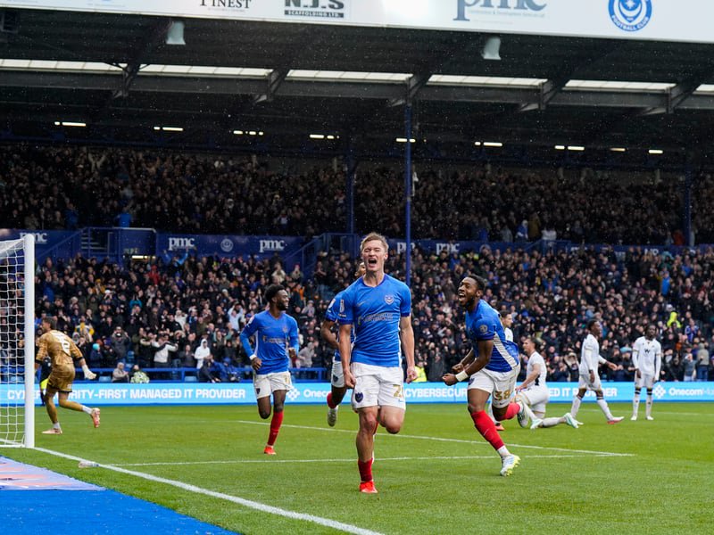 Thomas Waddingham celebrates scoring Pompey's winner against Millwall. Picture: Jason Brown