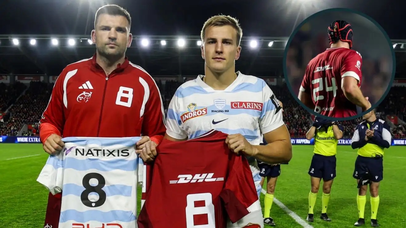 Munster's Tadhg Beirne and Racing 92's Maxime Baudonne before Investec Champions Cup game.