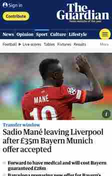 Sadio Mané leaving Liverpool after £35m Bayern Munich deal