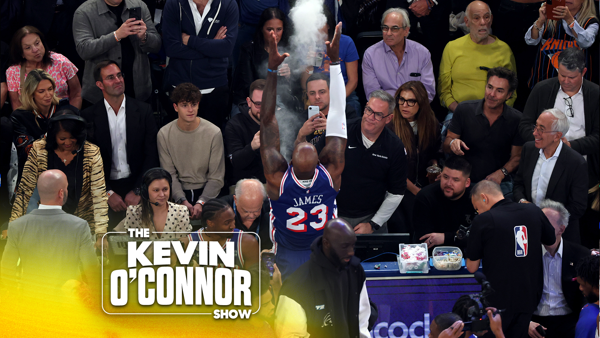 NEW YORK, NEW YORK - OCTOBER 20: LeBron James #23 of the Philadelphia 76ers performs his pregame ritual prior to the game against the New York Knicks at Madison Square Garden on October 20, 2026 in New York City. (Photo by Caleb Bowlin/Getty Images)