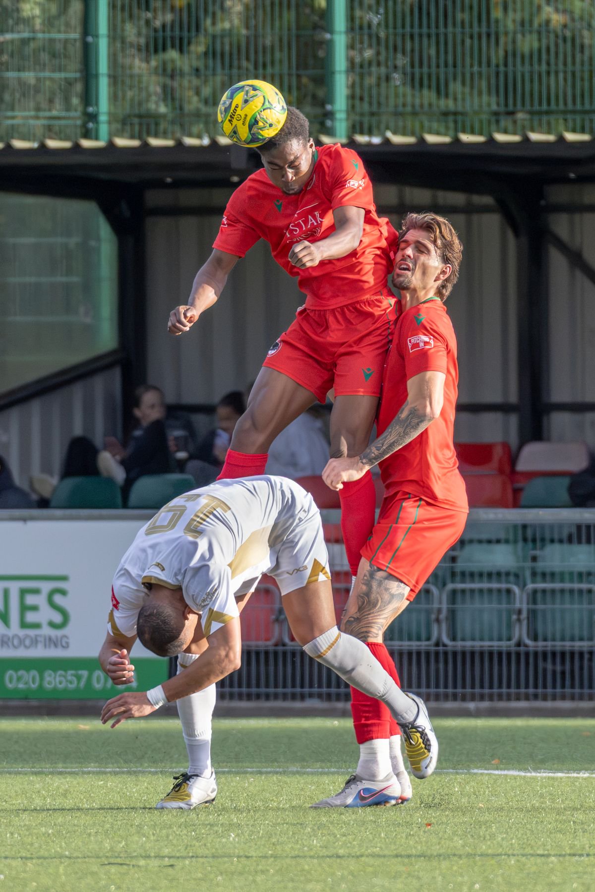 Cerny Ando leaps to claim the incoming Whitstable free kick (Photo by Stuart McAlister)