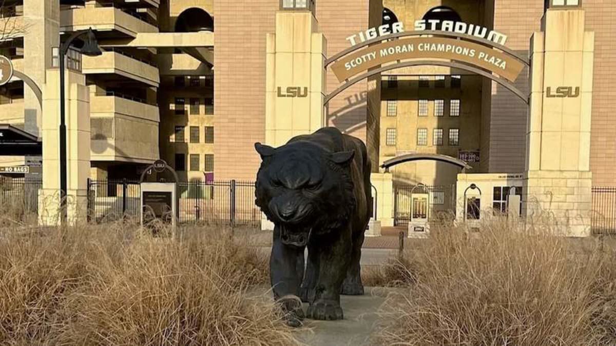 A bronze statue of Louisiana State University's mascot, Mike the Tiger, stands outside Tiger Stadium, Jan. 13, 2023. Photo: Kim Jarrett / The Center Square