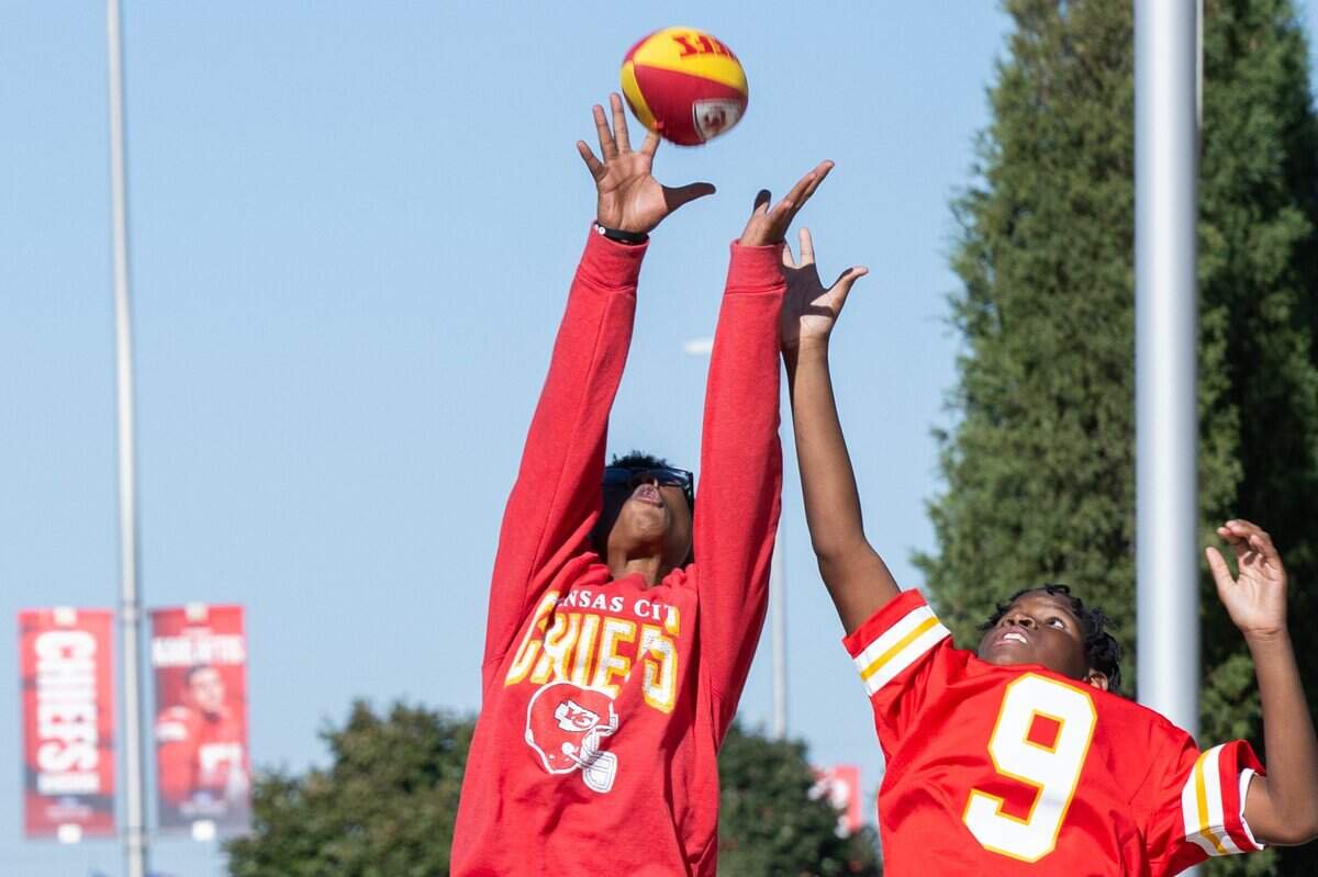 Young fans play a game of catch outside the stadium prior to the Chiefs game vs. the Los Angeles Chargers, on Sunday, October 18, 2026, at Arrowhead Stadium.