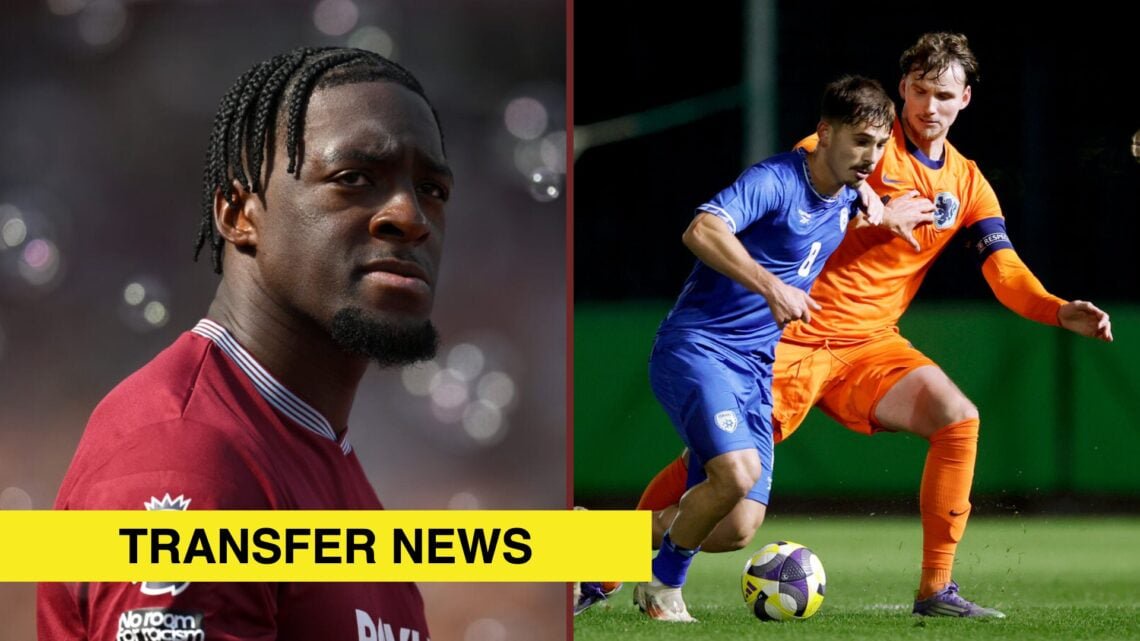 Split image showing Axel Disasi at West Ham United and Rav van den Berg for the Dutch U21s