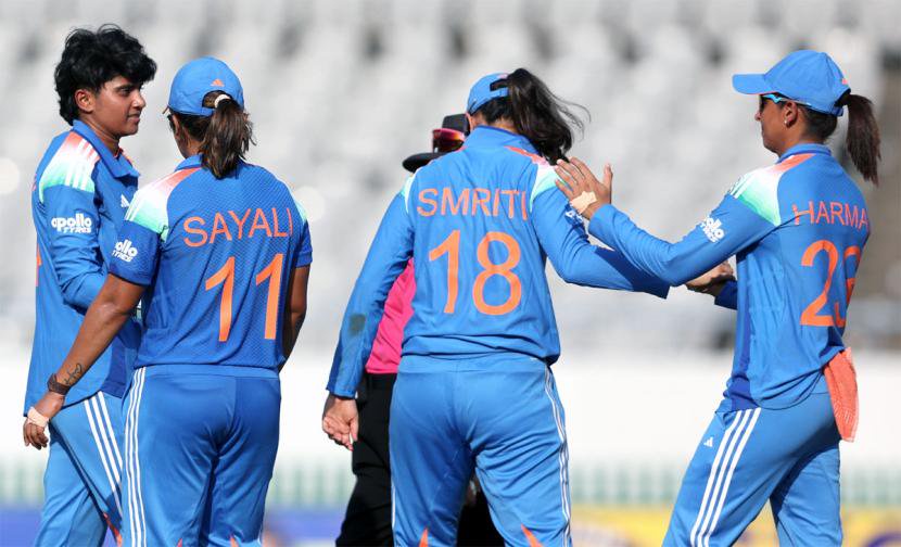 India's players celebrate a wicket during the first ODI against Zimbabwe.