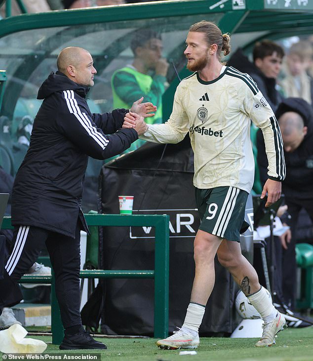 Kasper Hogh is substituted off in the 2-1 win over Hibernian last weekend and has struggled