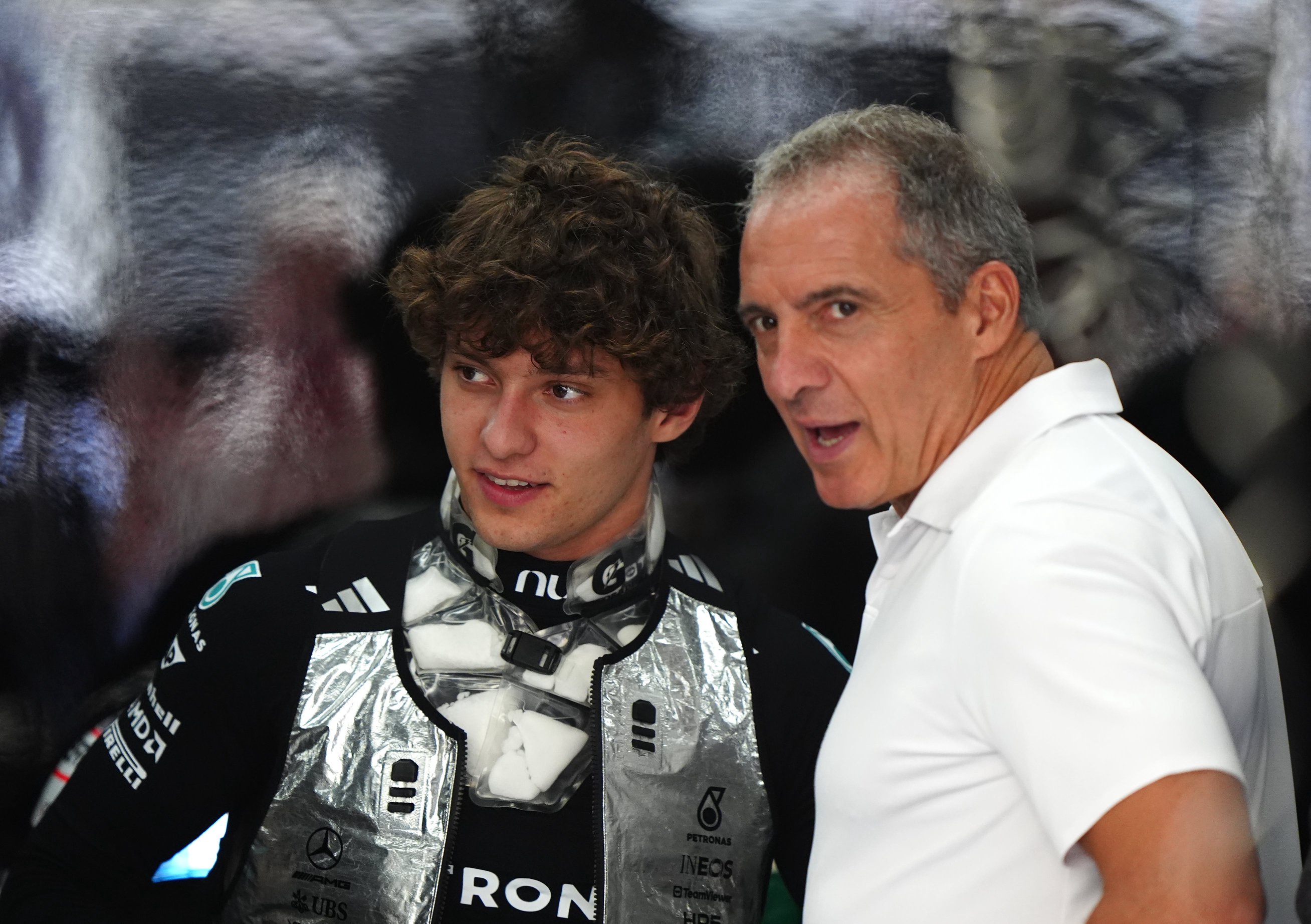 Antonelli speaks to father Marco before the race (Bradley Collyer/PA)