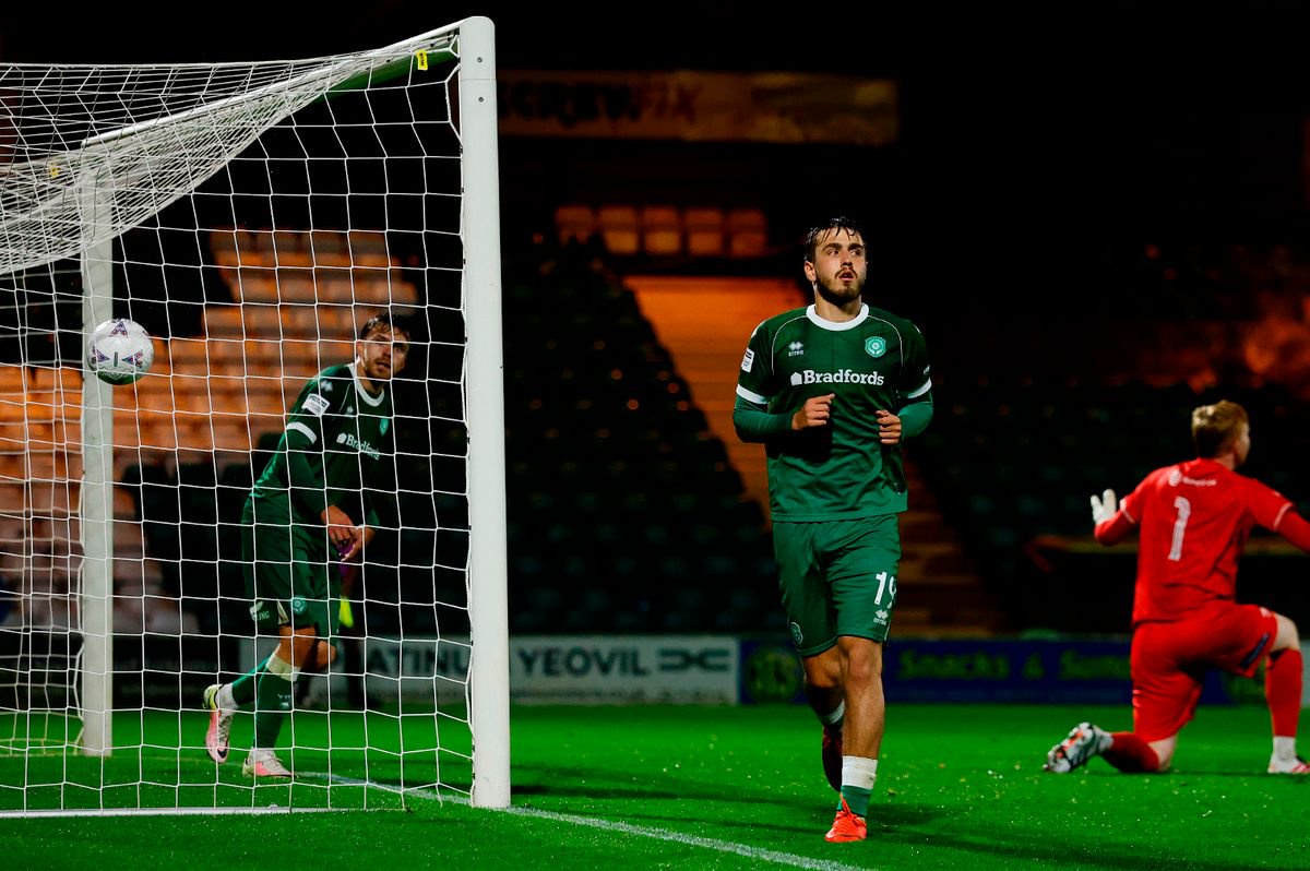 Goal celebrations for Slavi Spasov of Yeovil Town with the third goal during the Emirates FA Cup Fourth Round Qualifying Replay match between Yeovil Town and Leatherhead at Huish Park, Yeovil on 20 October 2026 (Photo: Phil Mingo/PPAUK)