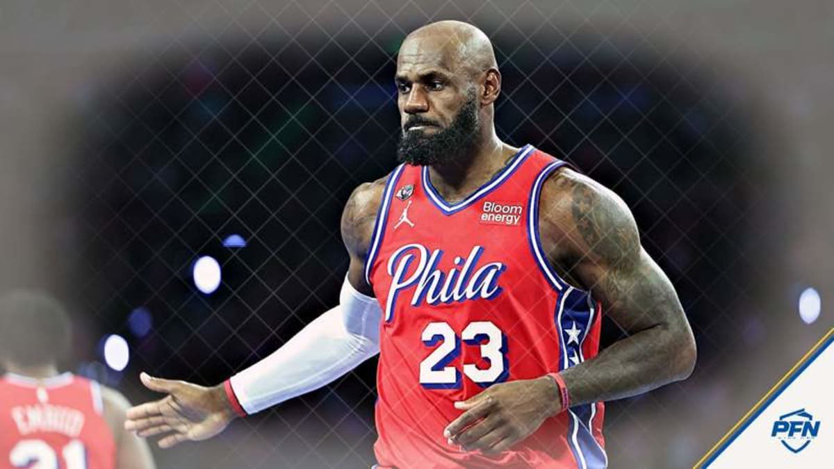 LeBron James chases down OG Anunoby for a block, but the play quickly divides fans over a possible goaltending call.