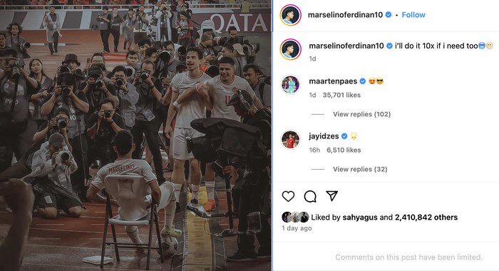 Gokil, Foto Selebrasi Marselino di Instagram Raup 2,4 Juta Like. Foto: Instagram