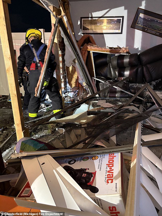 Not solid: The living room was destroyed by the impact, leading to structural damage